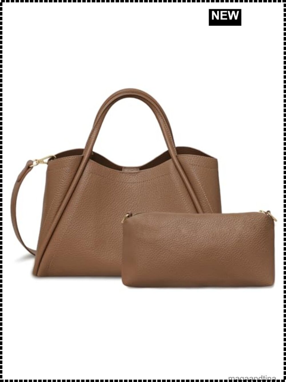 Faux Leather Satchel Handbag with Inner Pouch Adjustable Crossbody Strap